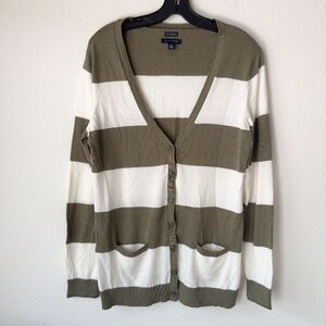 Tommy Hilfiger Cardigan Sweater 100% Pima Cotton Green White Striped Size M